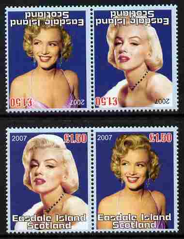 Easdale 2007 Marilyn Monroe \A31.50 #4 perf se-tenant pair with images transposed and Country, value & date inverted complete with normal pair, both unmounted mint, stamps on personalities, stamps on women, stamps on films, stamps on cinema, stamps on movies, stamps on marilyn, stamps on  monroe