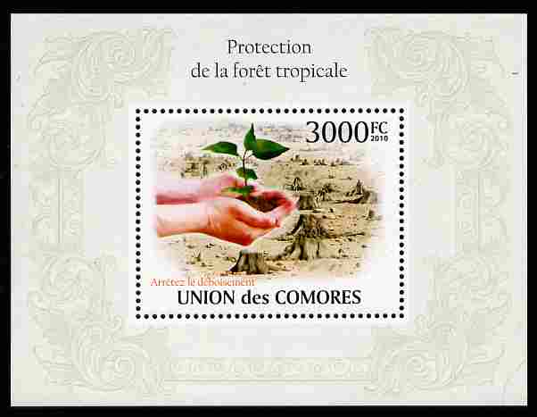 Comoro Islands 2009 Protection of Tropical Forests perf m/sheet unmounted mint, Michel BL 582, stamps on environment, stamps on trees, stamps on apes, stamps on trucks, stamps on timber