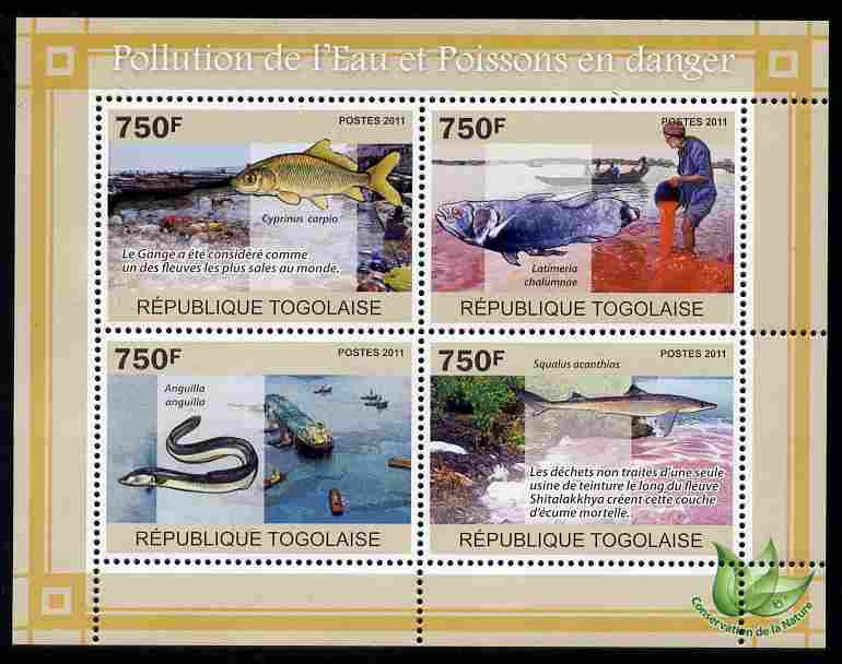 Togo 2011 Water Pollution & Endangered Fishes perf sheetlet containing 4 values unmounted mint, stamps on environment, stamps on animals, stamps on  wwf , stamps on fish, stamps on  oil , stamps on ships