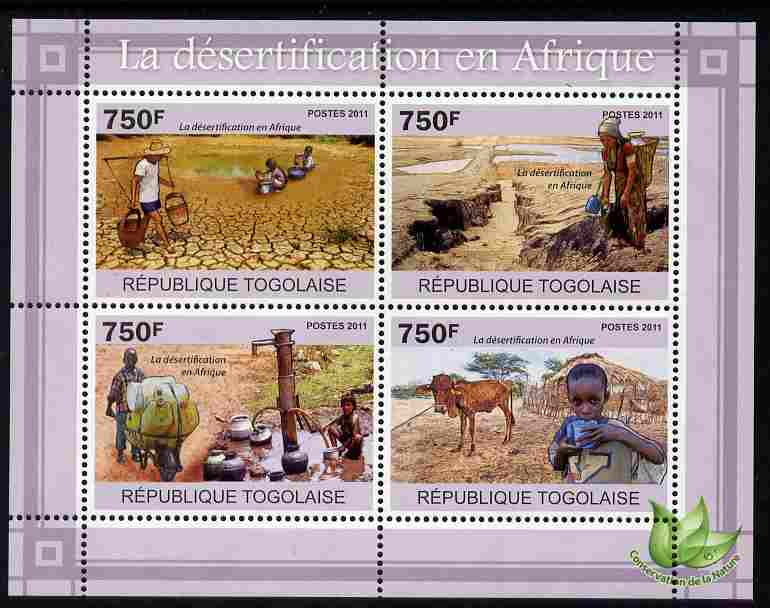 Togo 2011 Environment - Desertification in Africa perf sheetlet containing 4 values unmounted mint, stamps on , stamps on  stamps on environment, stamps on  stamps on irrigation, stamps on  stamps on water, stamps on  stamps on animals