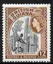 British Guiana 1954-63 Felling Greenheart 12c black & light brown unmounted mint SG 338a, stamps on timber, stamps on trees