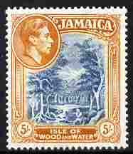 Jamaica 1938-52 KG6 Isle of Wood & Water 5s Perf 14 unmounted mint, SG 132, stamps on timber, stamps on trees
