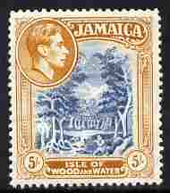 Jamaica 1938-52 KG6 Isle of Wood & Water 5s Perf 13 unmounted mint, SG 132b, stamps on timber, stamps on trees