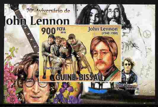Guinea - Bissau 2010 John Lennon 70th Birth Anniversary #3 individual imperf deluxe sheet unmounted mint. Note this item is privately produced and is offered purely on its thematic appeal , stamps on personalities, stamps on beatles, stamps on music, stamps on rock, stamps on pops