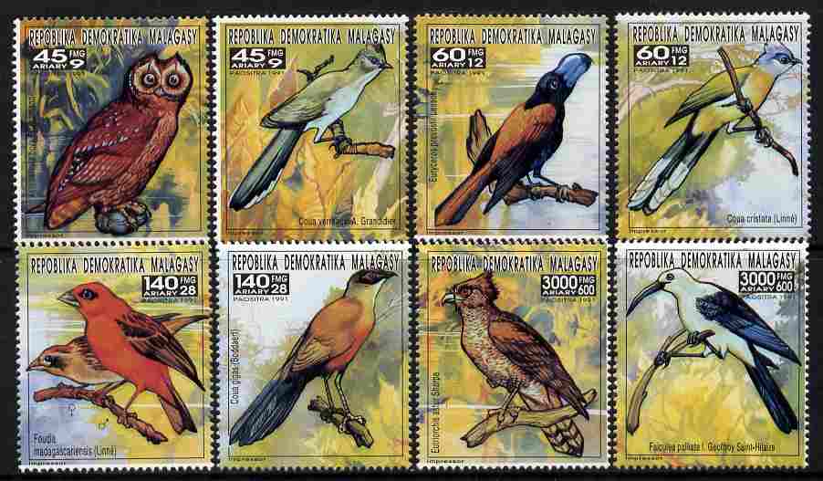 Madagascar 1993 Birds complete set of 8 values (from Butterflies & Birds set) unmounted mint between SG 1044-59, stamps on birds, stamps on 