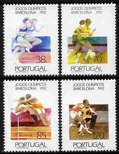 Portugal 1992 Barcelona Olympics - 2nd issue perf set of 4 unmounted mint SG 2295-8, stamps on olympics, stamps on football, stamps on roller hockey, stamps on hurdles, stamps on running