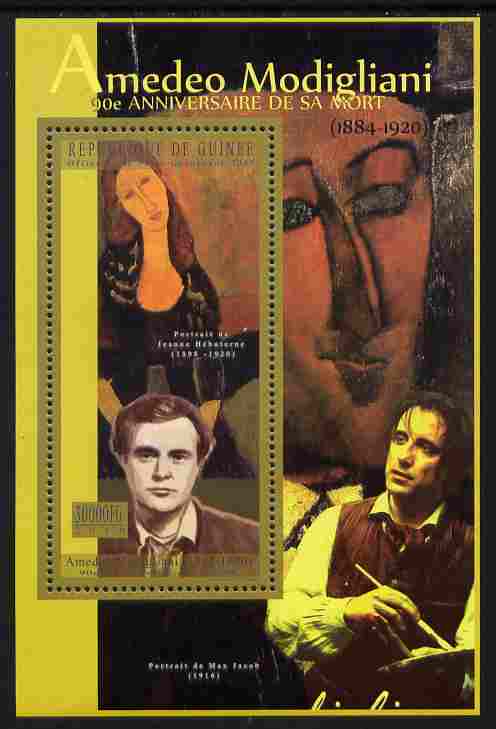 Guinea - Conakry 2010 90th Death Anniversary of Amedeo Modigliani perf souvenir sheet unmounted mint , stamps on personalities, stamps on arts, stamps on modigliani
