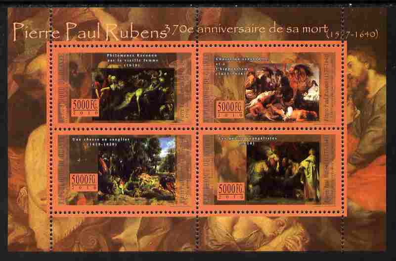 Guinea - Conakry 2010 70th Death Anniversary of Peter Paul Rubens perf sheetlet containing 4 values unmounted mint , stamps on personalities, stamps on arts, stamps on rubens