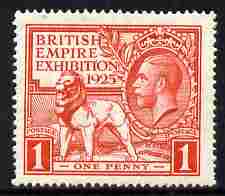 Great Britain 1925 KG5 Wembley Exhibition 1d scarlet well centred unmounted mint, SG 432, stamps on lions, stamps on  kg5 , stamps on exhibitions
