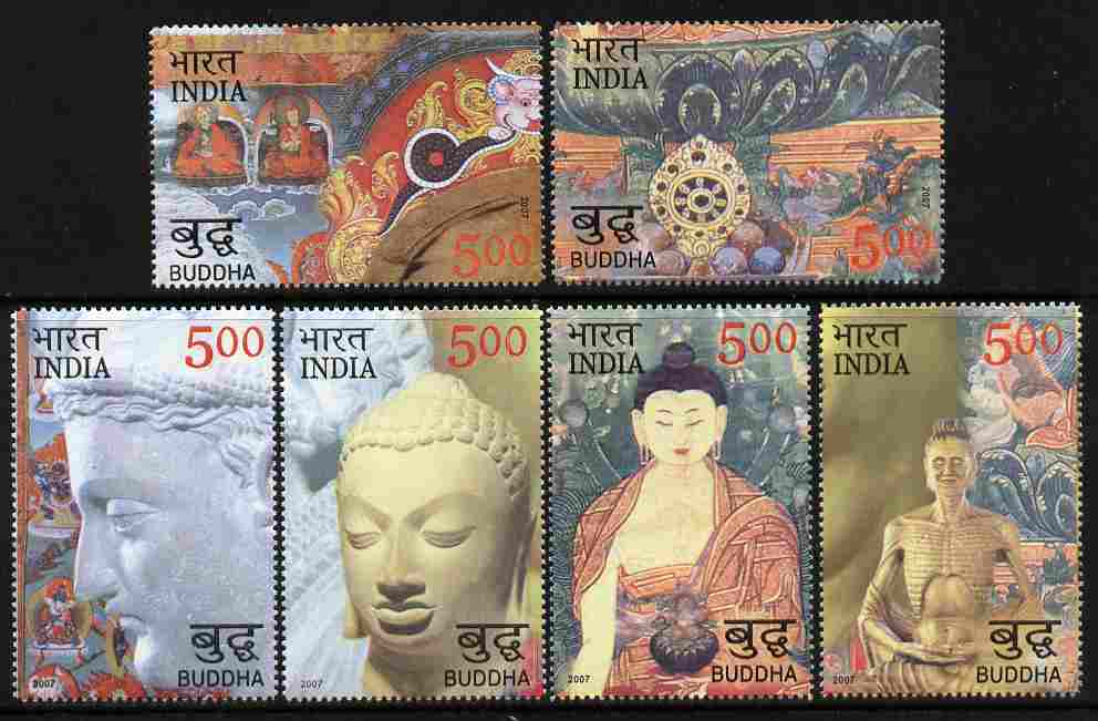 India 2007 2550 Years of Buddha perf set of 6 values unmounted mint SG 2397-2401, stamps on buddha, stamps on buddhism, stamps on statues