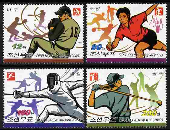North Korea 2009 Sports perf set of 4 values unmounted mint, stamps on sport, stamps on baseball, stamps on fencing, stamps on golf, stamps on tenpin, stamps on bowling
