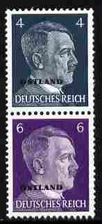German Occupation of Russia 1941 Hitler Head 4pf & 6pf coil pair (4pf on top) overprinted OSTLAND unmounted mint, SG 3a, stamps on hitler  , stamps on dictators.