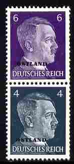 German Occupation of Russia 1941 Hitler Head 6pf & 4pf coil pair (6pf on top) overprinted OSTLAND unmounted mint, SG 3a, stamps on hitler  , stamps on dictators.