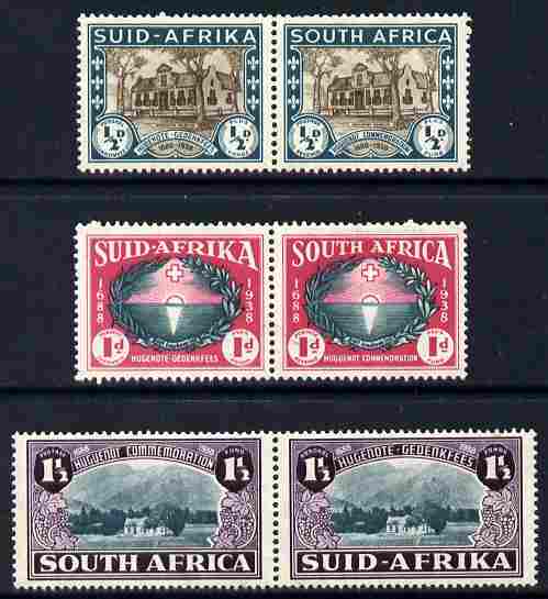 South Africa 1939 Huguenot set of 6 (3 se-tenant pairs) in fine mounted mint horiz pairs, SG 82-84, stamps on 
