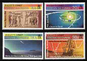 Tristan da Cunha 1986 Halleys Comet set of 4 unmounted mint SG 402-5, stamps on space, stamps on comets, stamps on ships, stamps on halley, stamps on textiles