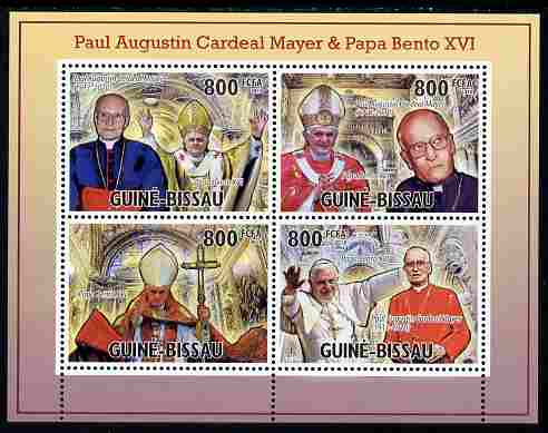 Guinea - Bissau 2010 Cardinal Paul Mayer & Pope Benedict perf sheetlet containing 4 values unmounted mint, Michel 5200-5203, stamps on personalities, stamps on pope, stamps on popes, stamps on religion