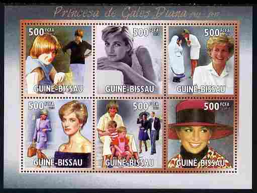 Guinea - Bissau 2010 Princess Diana perf sheetlet containing 6 values unmounted mint, Michel 5120-25, stamps on personalities, stamps on royalty, stamps on diana, stamps on charles