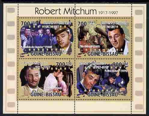 Guinea - Bissau 2010 Actors - Robert Mitchum perf sheetlet containing 6 values unmounted mint, Michel 5195-98, stamps on personalities, stamps on films, stamps on cinema, stamps on movies, stamps on 