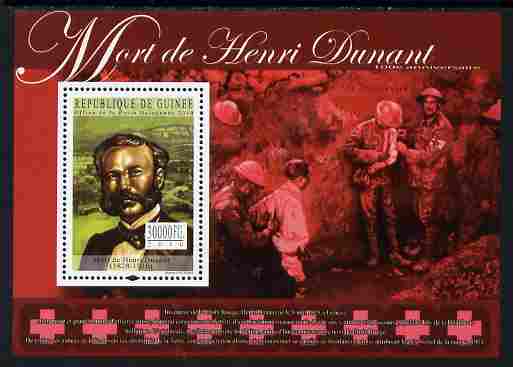 Guinea - Conakry 2010 Death Anniversary of Henry Dunant perf s/sheet unmounted mint, Michel BL 1849, stamps on personalities, stamps on dunant, stamps on red cross, stamps on  ww1 , stamps on 