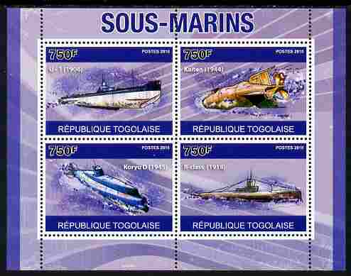 Togo 2010 Submarines perf sheetlet containing 4 values unmounted mint, Yvert 2352-55, stamps on ships, stamps on submarines