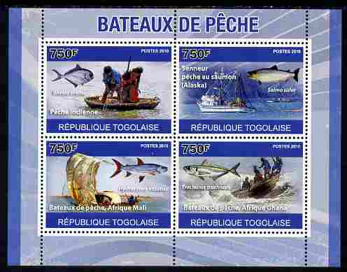 Togo 2010 Fishing Boats perf sheetlet containing 4 values unmounted mint, Yvert 2364-67, stamps on transport, stamps on ships, stamps on fishing