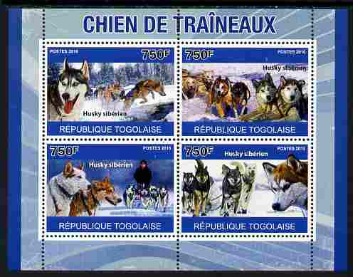 Togo 2010 Sled Dogs perf sheetlet containing 4 values unmounted mint, Yvert 2372-75, stamps on transport, stamps on sleds, stamps on dogs, stamps on polar
