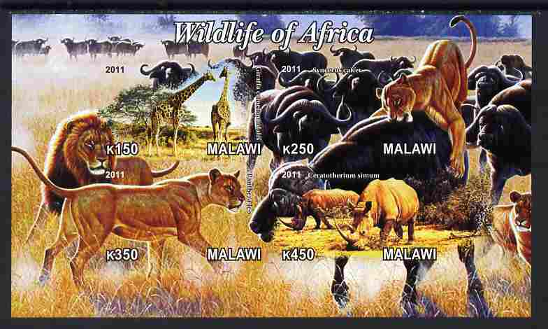 Malawi 2011 Wildlife of Africa #2 imperf sheetlet containing 4 values unmounted mint, stamps on animals, stamps on giraffes, stamps on lions, stamps on zebra, stamps on hippos, stamps on bison, stamps on buffalo