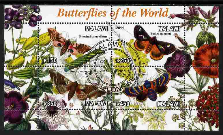 Malawi 2011 Butterflies of the World #4 perf sheetlet containing 4 values cto used, stamps on butterflies