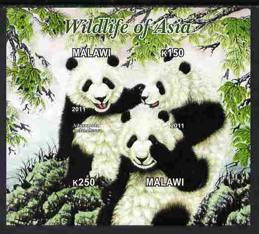 Malawi 2011 Wildlife of Asia #3 - Pandas imperf sheetlet containing 2 values unmounted mint, stamps on animals, stamps on bears, stamps on pandas
