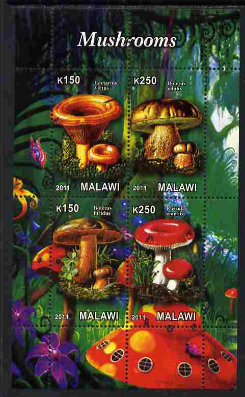 Malawi 2011 Mushrooms #1 perf sheetlet containing 4 values unmounted mint, stamps on fungi