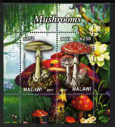 Malawi 2011 Mushrooms #3 perf sheetlet containing 2 values cto used, stamps on , stamps on  stamps on fungi