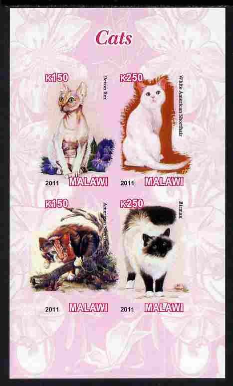 Malawi 2011 Domestic Cats imperf sheetlet containing 4 values unmounted mint, stamps on cats