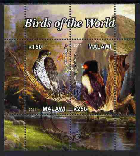 Malawi 2011 Birds of the World #1 perf sheetlet containing 2 values cto used, stamps on birds, stamps on birds of prey