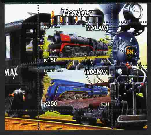 Malawi 2011 Steam Locomotives #1 perf sheetlet containing 2 values cto used, stamps on railways