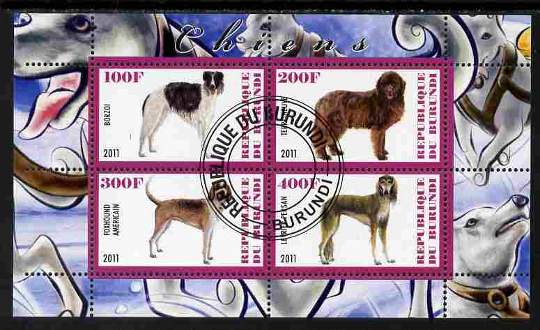 Burundi 2011 Dogs #4 - perf sheetlet containing 4 values fine cto used, stamps on dogs