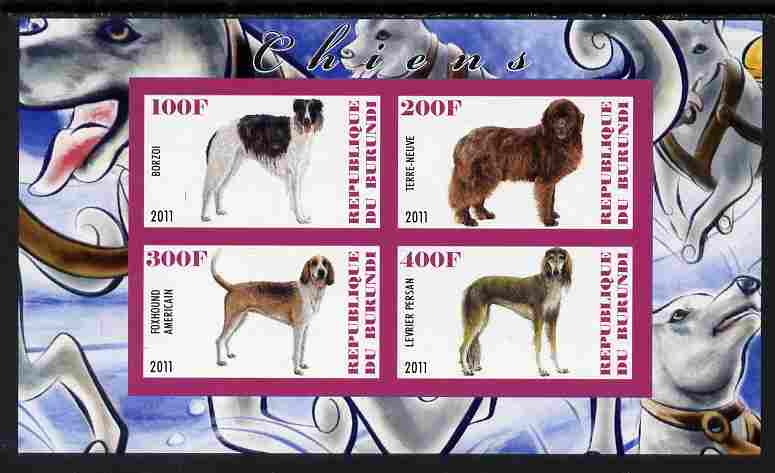 Burundi 2011 Dogs #4 - imperf sheetlet containing 4 values unmounted mint, stamps on dogs