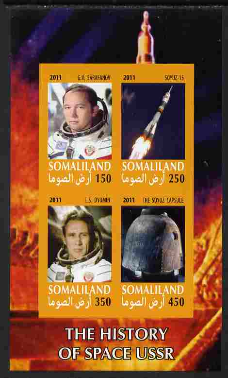 Somaliland 2011 History of Space - USSR #03 imperf sheetlet containing 4 values unmounted mint, stamps on , stamps on  stamps on space, stamps on  stamps on 