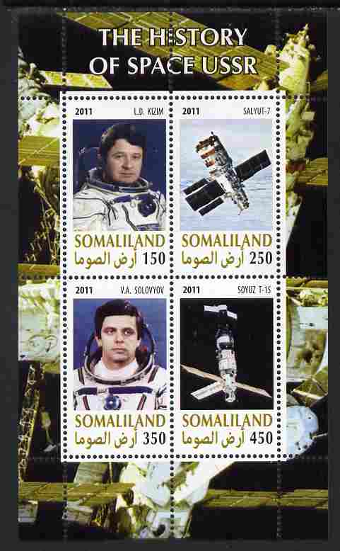 Somaliland 2011 History of Space - USSR #05 perf sheetlet containing 4 values unmounted mint, stamps on space, stamps on 