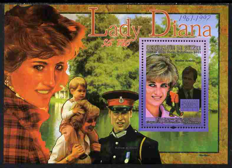 Guinea - Conakry 2011 50th Birth Anniversary of Princess Diana #1 perf s/sheet unmounted mint Michel BL 1913, stamps on personalities, stamps on royalty, stamps on diana, stamps on women, stamps on william