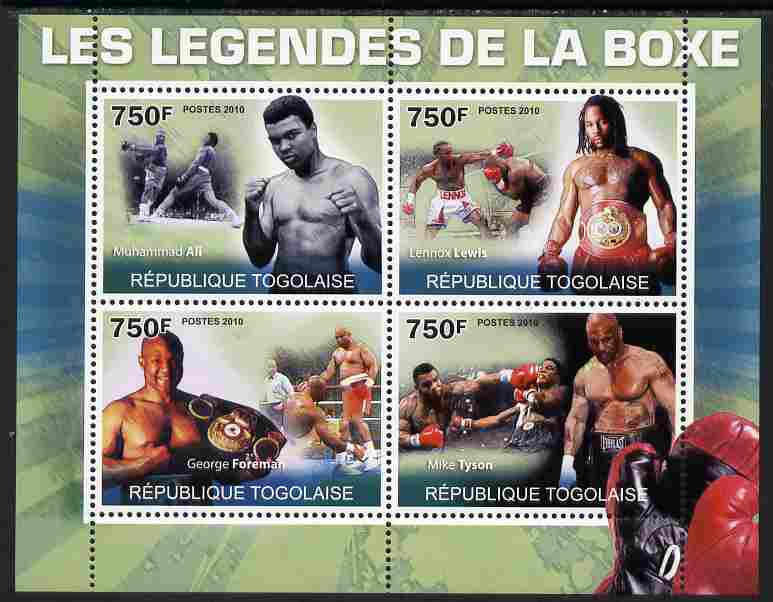 Togo 2010 Boxing Legends perf sheetlet containing 4 values unmounted mint Yvert 2280-83, stamps on sport, stamps on personalities, stamps on boxing, stamps on  ali , stamps on lewis, stamps on tyson, stamps on foreman
