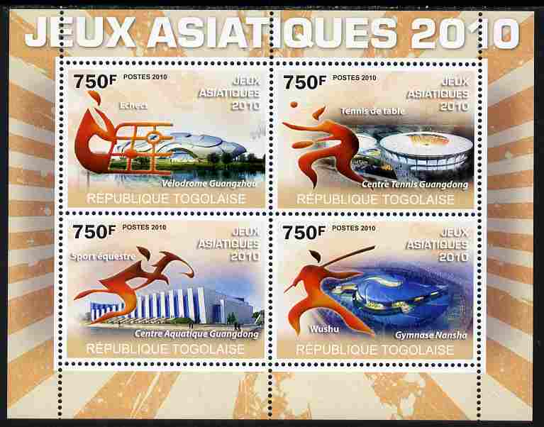 Togo 2010 Asian Games perf sheetlet containing 4 values unmounted mint Yvert 2284-87, stamps on sport, stamps on stadia
