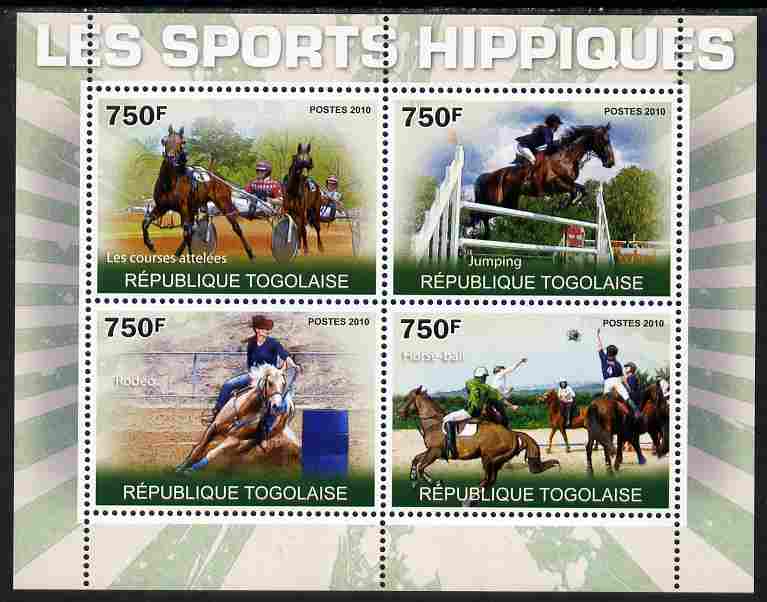 Togo 2010 Equestrian Sports perf sheetlet containing 4 values unmounted mint Yvert 2292-95, stamps on sport, stamps on horses, stamps on show jumping, stamps on 
