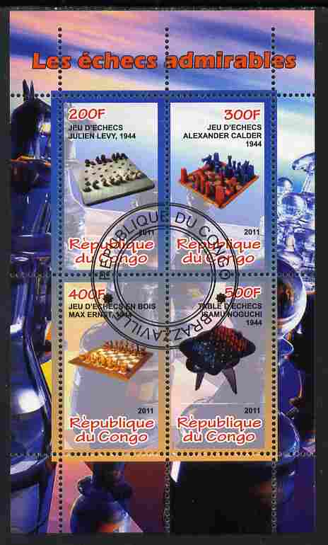 Congo 2011 Chess #1 perf sheetlet containing 4 values cto used, stamps on chess