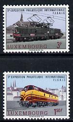 Luxembourg 1966 Railwaymens Philatelic Exhibition set of 2 unmounted mint, SG 785-86*, stamps on railways, stamps on stamp exhibitions