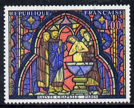 France 1966 French Art - Baptism of Judas (Stained Glass Window) 1f unmounted mint SG 1712*, stamps on arts, stamps on stained glass