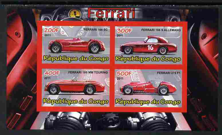Congo 2011 Ferrari cars #3 imperf sheetlet containing 4 values unmounted mint, stamps on cars, stamps on ferrari, stamps on  f1 , stamps on formula 1, stamps on racing cars, stamps on 