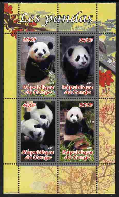 Congo 2011 Pandas perf sheetlet containing 4 values unmounted mint, stamps on animals, stamps on bears, stamps on pandas