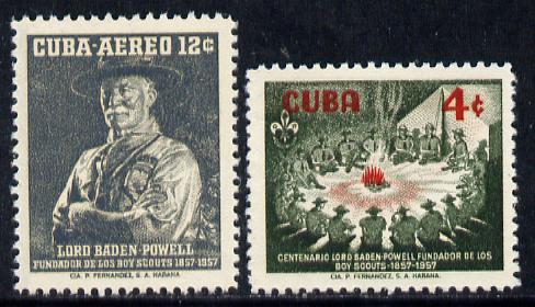 Cuba 1957 Birth Centenary of Lord Baden Powell set of 2 unmounted mint, SG 803-04*, stamps on scouts    personalities