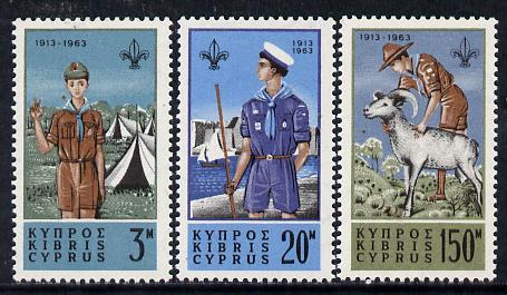 Cyprus 1963 50th Anniversary of Scout Movement set of 3 unmounted mint, SG 229-31*, stamps on scouts, stamps on ovine