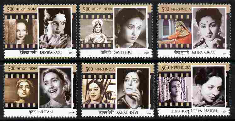 India 2011 Legendary Heroines of India perf set of 6 unmounted mint, stamps on personalities, stamps on women, stamps on films, stamps on movies, stamps on cinema